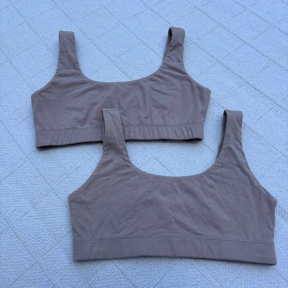 Women's XS QUINCE Bundle of 2 Organic Cotton Stretch Tank Bralettes in Mink